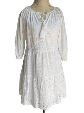 Tommy Bahama Eyelet Tiered Cotton Dress White Size Small NWT
